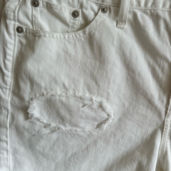 Madewell White Denim Boyshorts Patch And Repair Edition Distressed High Rise 32 - Picture 9 of 13